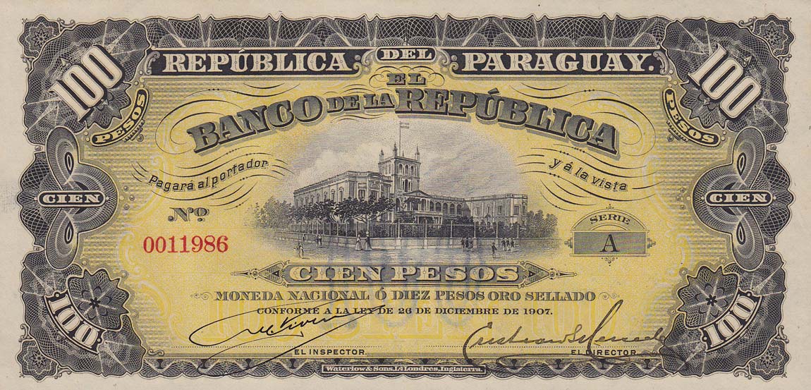Front of Paraguay p159: 100 Pesos from 1907