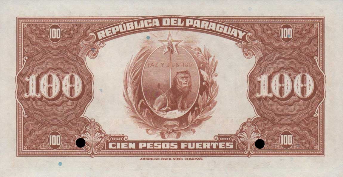 Back of Paraguay p168s: 100 Pesos from 1923