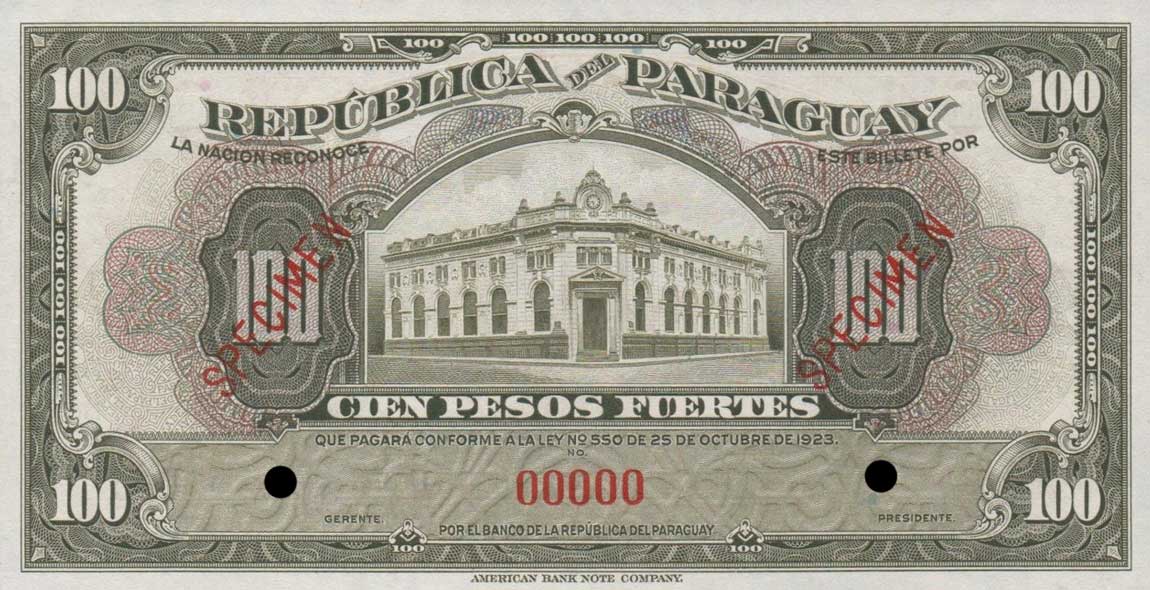 Front of Paraguay p168s: 100 Pesos from 1923