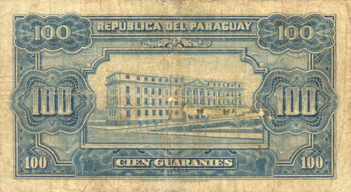 Back of Paraguay p182: 100 Guaranies from 1943