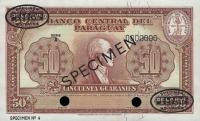 p188s from Paraguay: 50 Guaranies from 1952