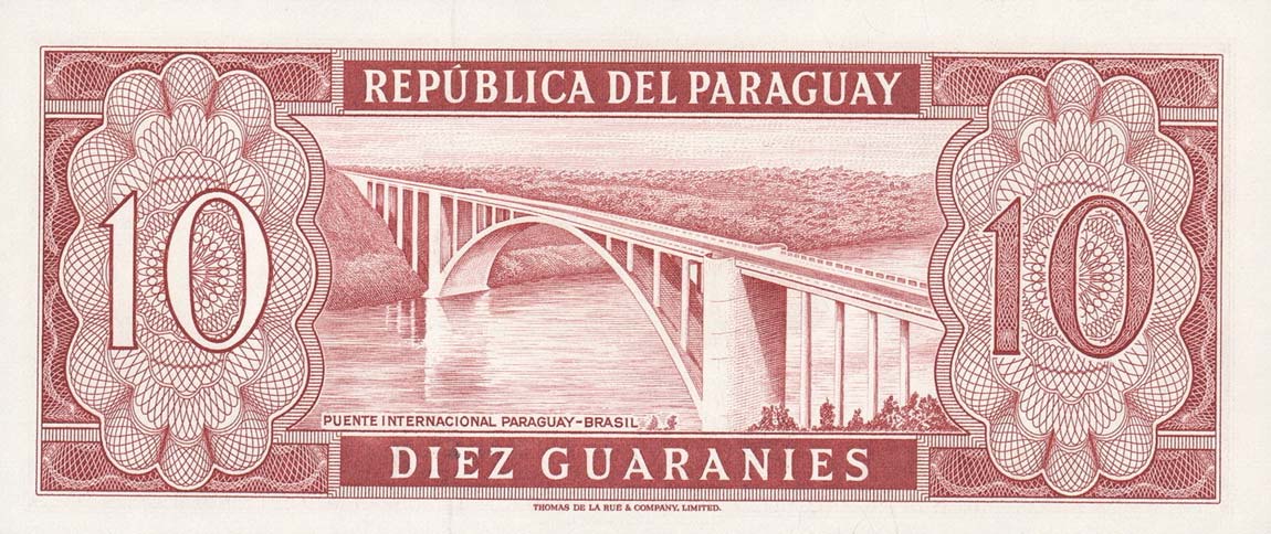 Back of Paraguay p196a: 10 Guarani from 1952