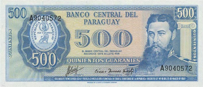 Front of Paraguay p200b: 500 Guarani from 1952
