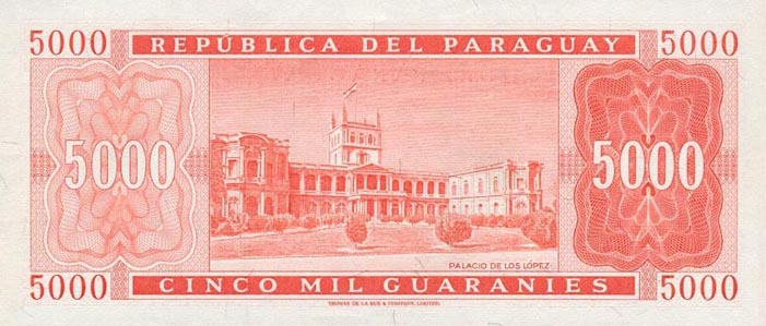 Back of Paraguay p202b: 5000 Guarani from 1952
