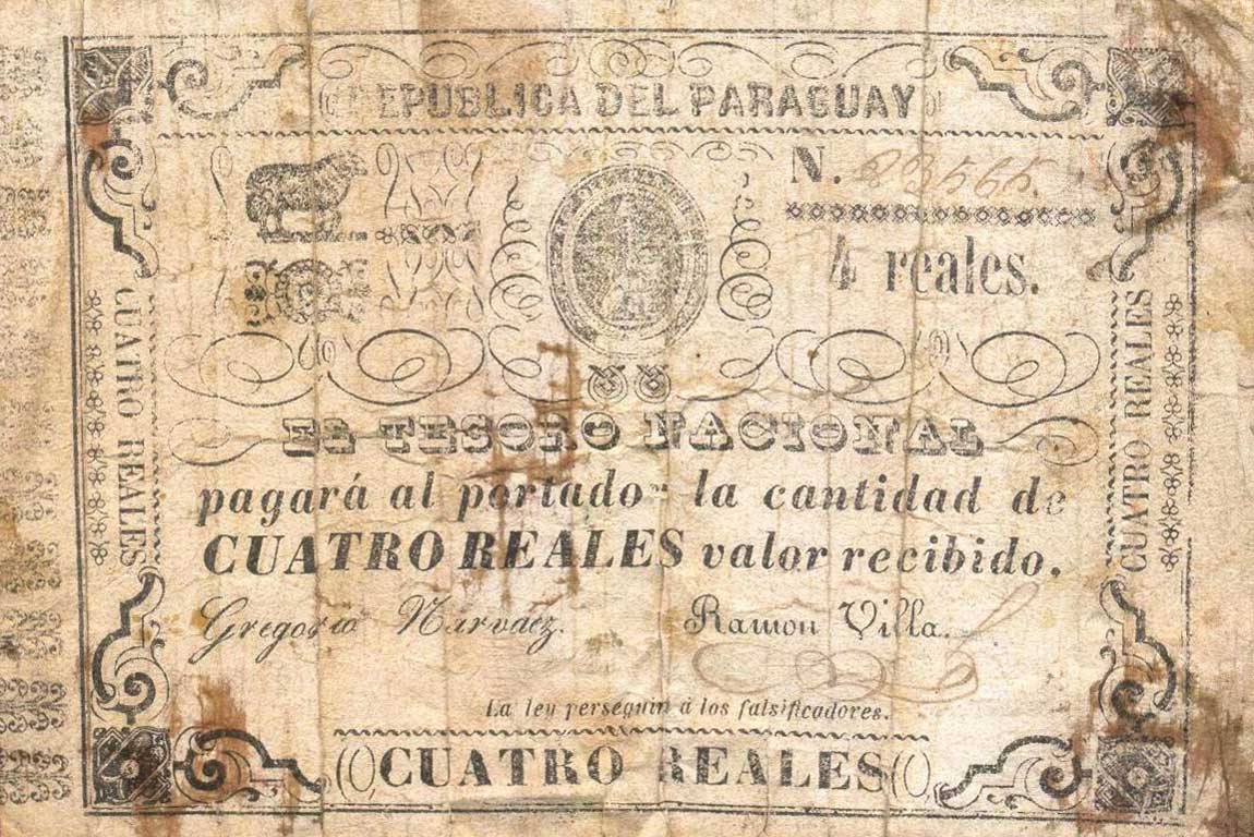 Front of Paraguay p20: 4 Reais from 1865