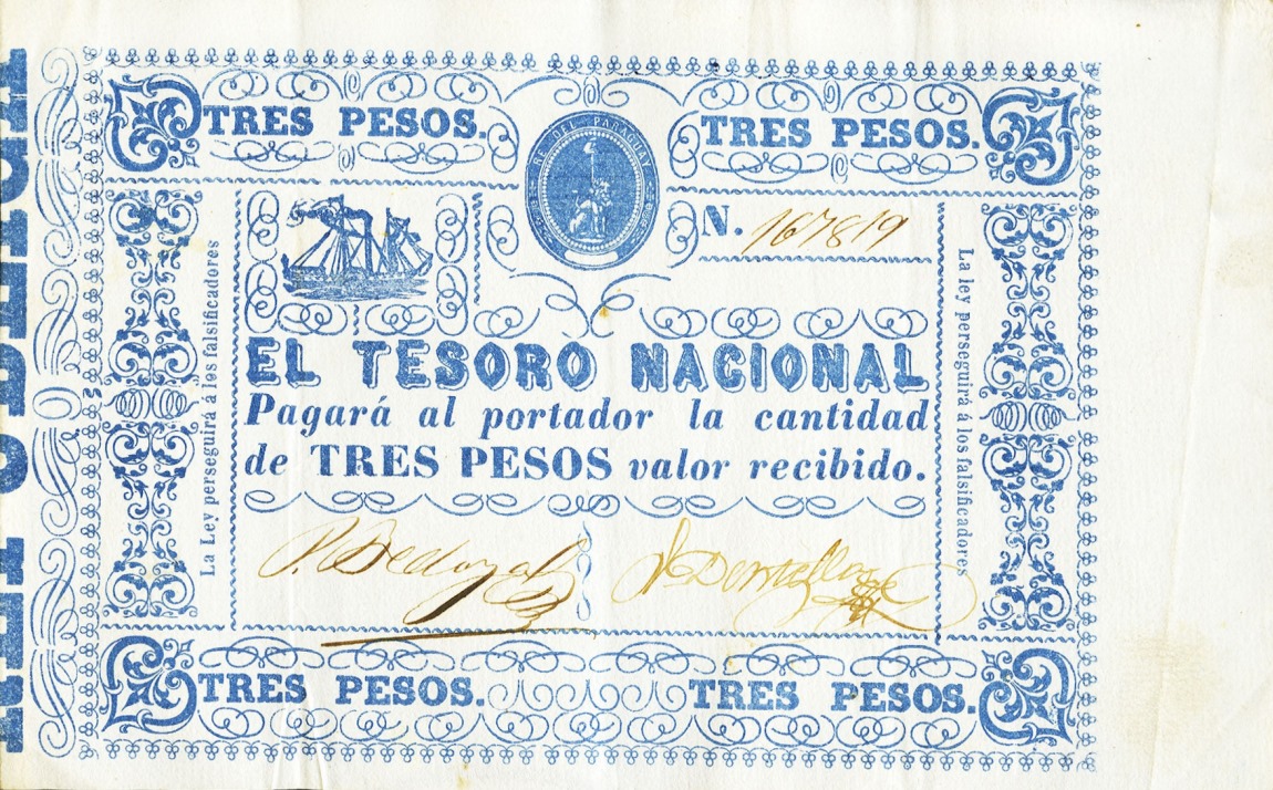 Front of Paraguay p23: 3 Pesos from 1865