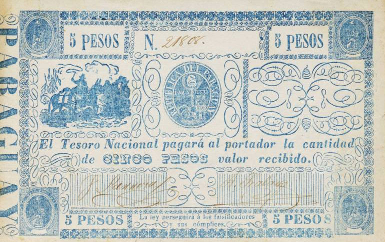 Front of Paraguay p25: 5 Pesos from 1865