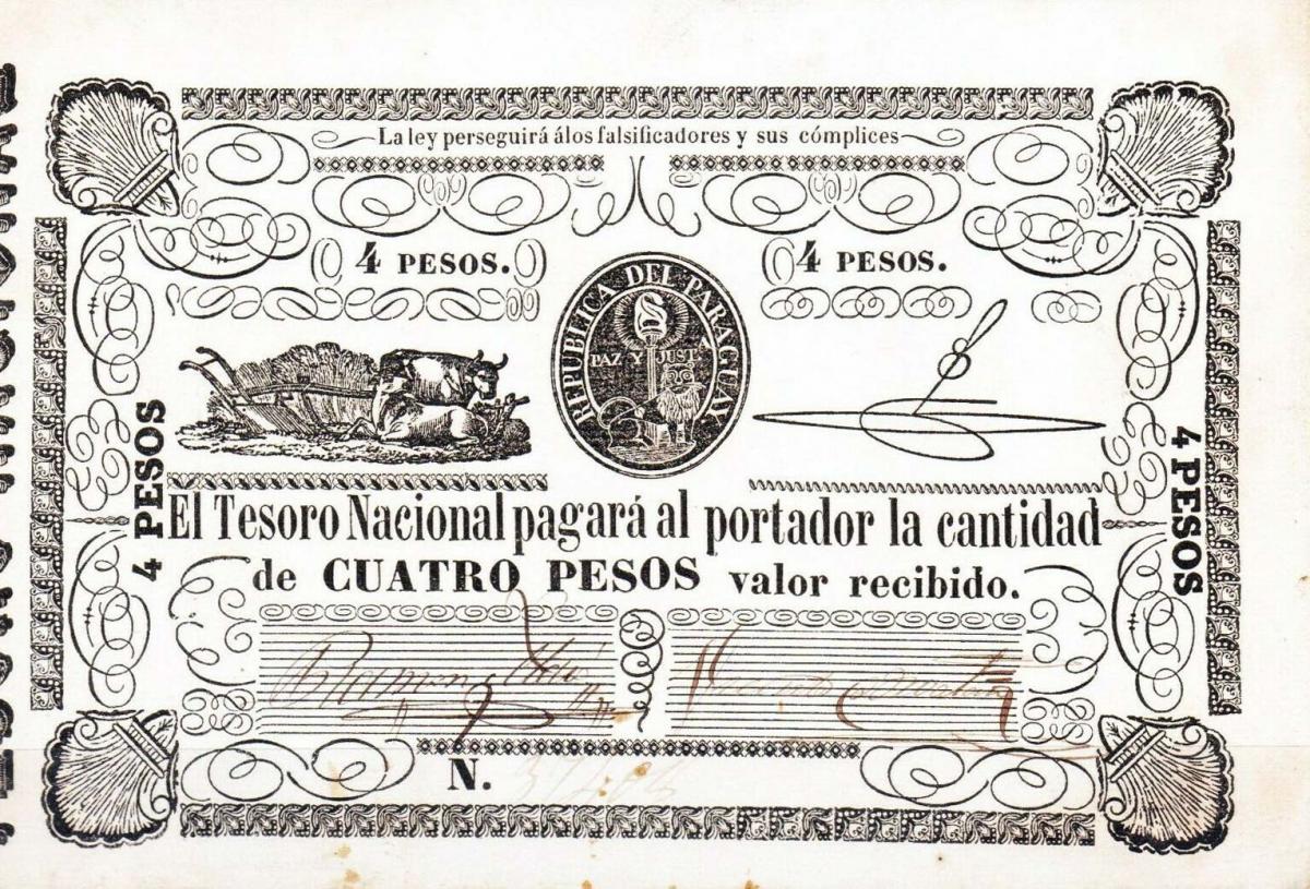 Front of Paraguay p28: 4 Pesos from 1865