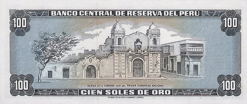 Back of Peru p102c: 100 Soles de Oro from 1973
