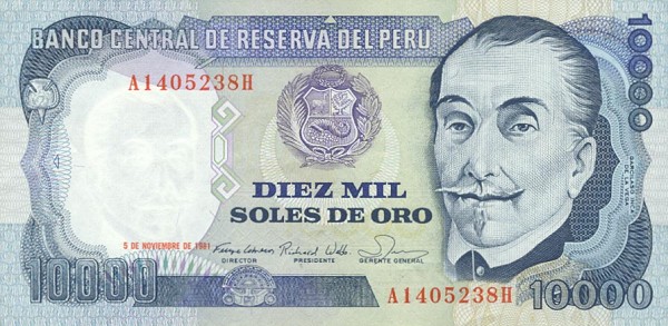 Front of Peru p120a: 10000 Soles de Oro from 1979