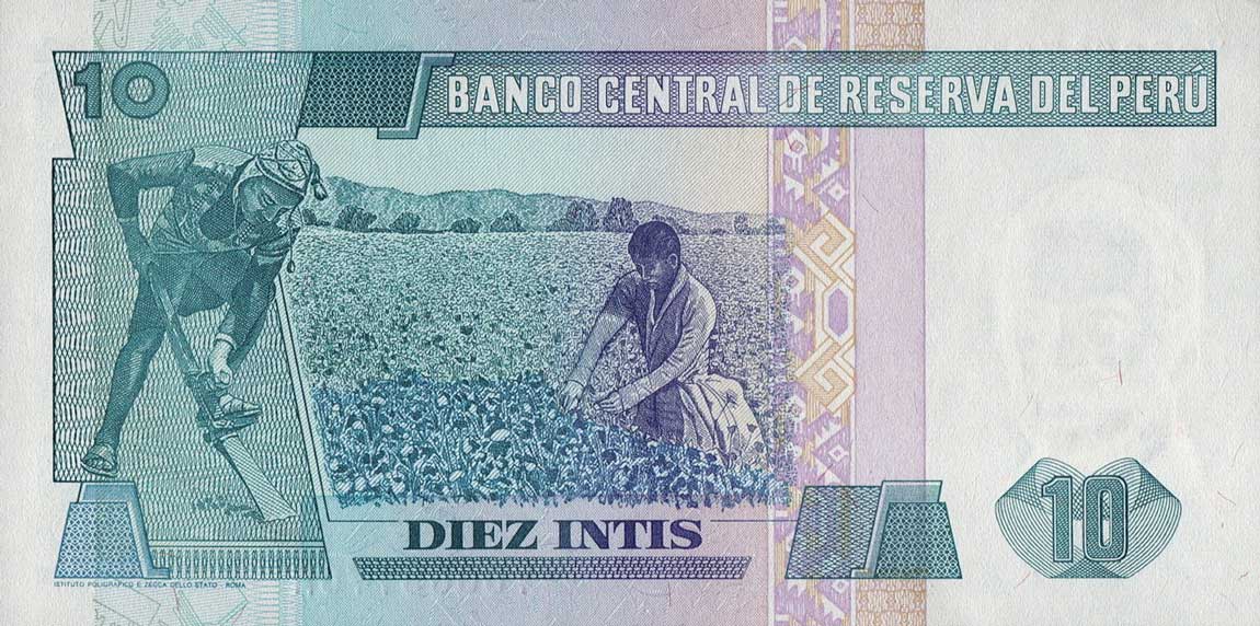 Back of Peru p129r: 10 Intis from 1987