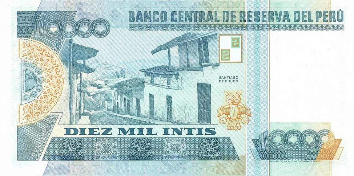 Back of Peru p141: 10000 Intis from 1988