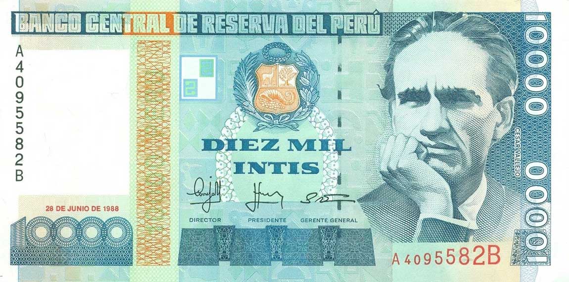 Front of Peru p141: 10000 Intis from 1988