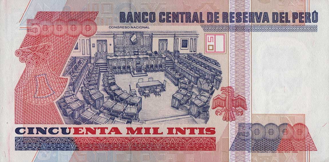 Back of Peru p142r: 50000 Intis from 1988