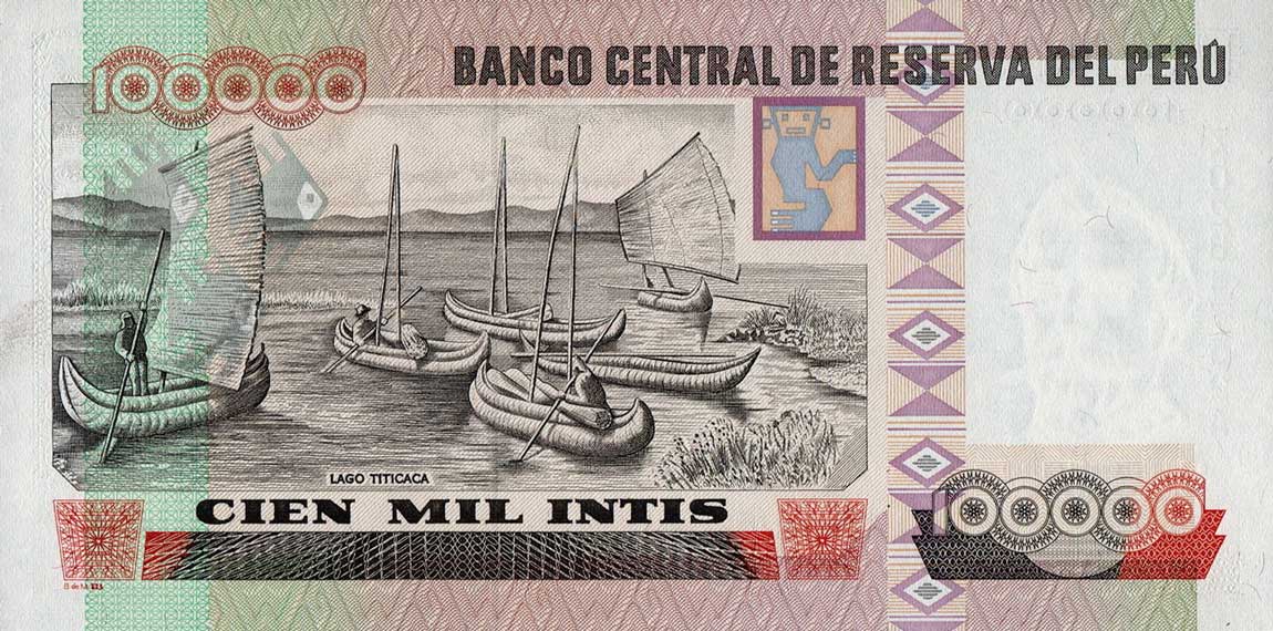 Back of Peru p145r: 100000 Intis from 1989