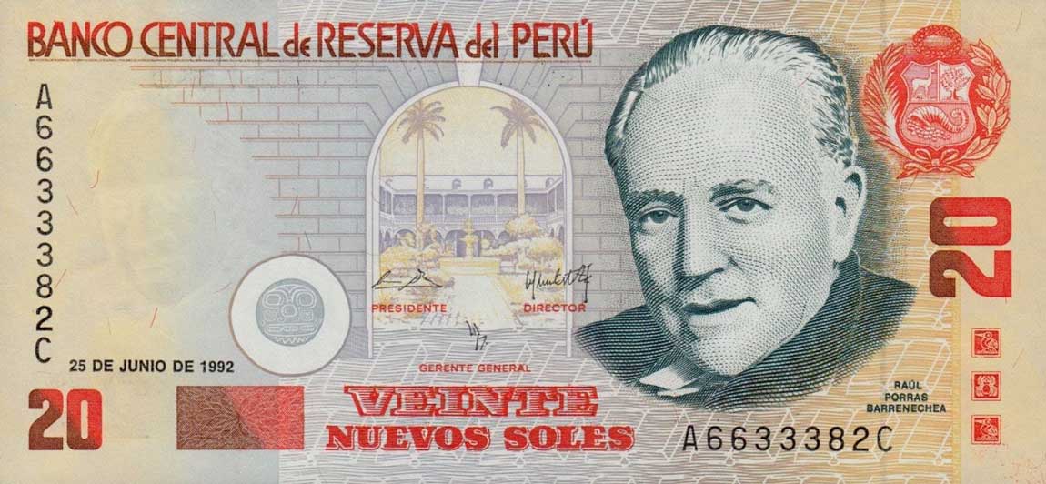Front of Peru p153: 20 Nuevos Soles from 1992