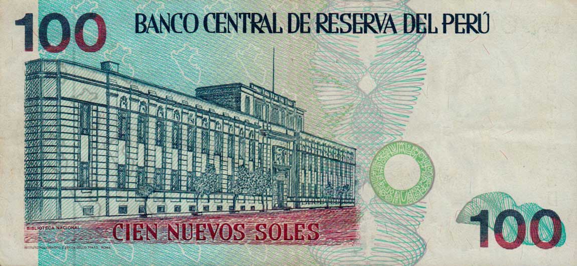 Back of Peru p155b: 100 Nuevos Soles from 1992