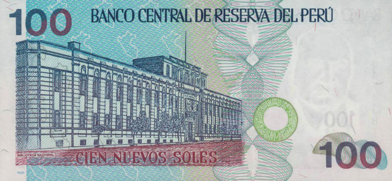 Back of Peru p178b: 100 Nuevos Soles from 2004