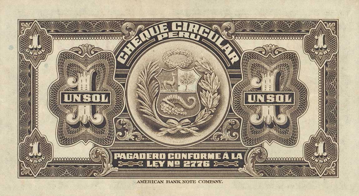 Back of Peru p40a: 1 Sol from 1918