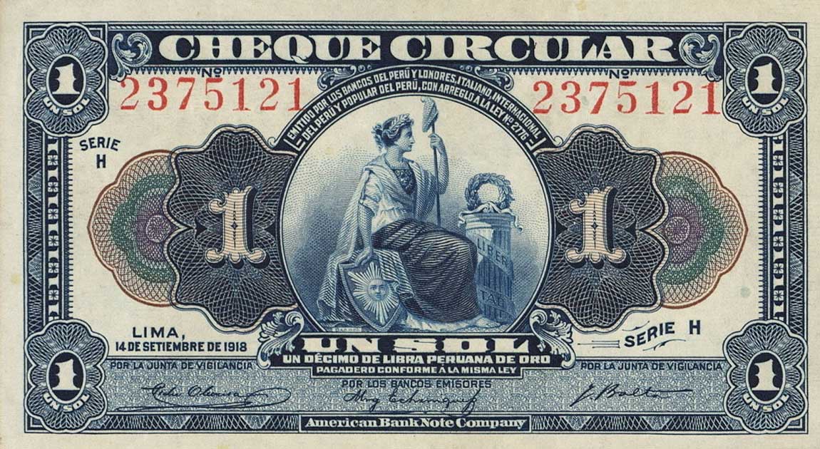 Front of Peru p40a: 1 Sol from 1918
