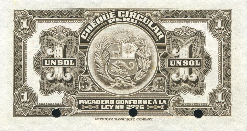 Back of Peru p40s: 1 Sol from 1918