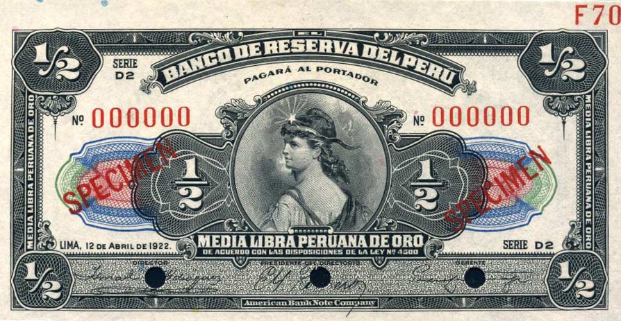 Front of Peru p48s: 0.5 Libra from 1922