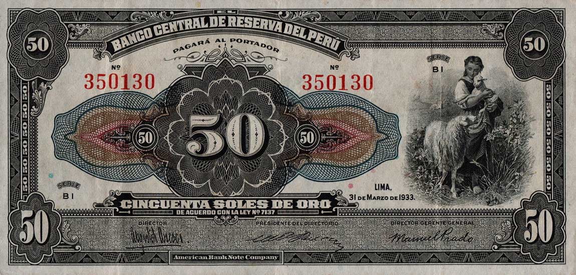Front of Peru p68a: 50 Soles from 1933