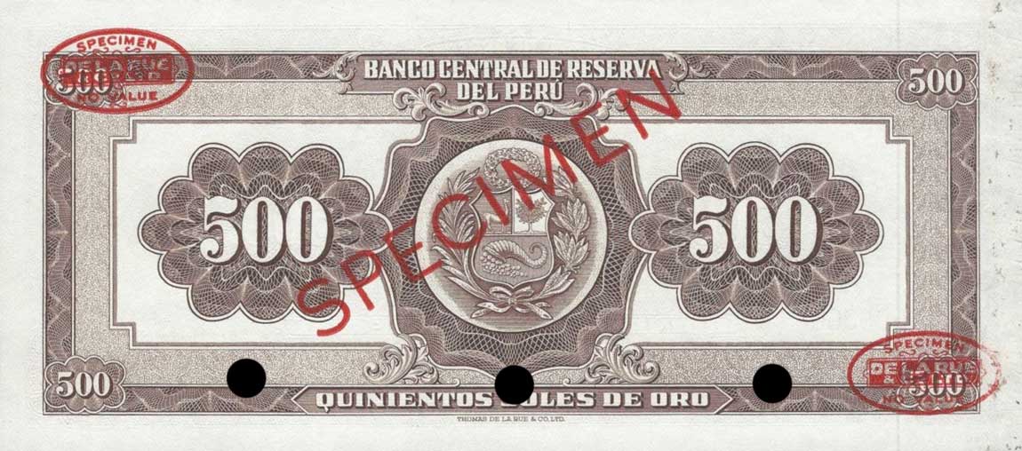 Back of Peru p80s: 500 Soles from 1959