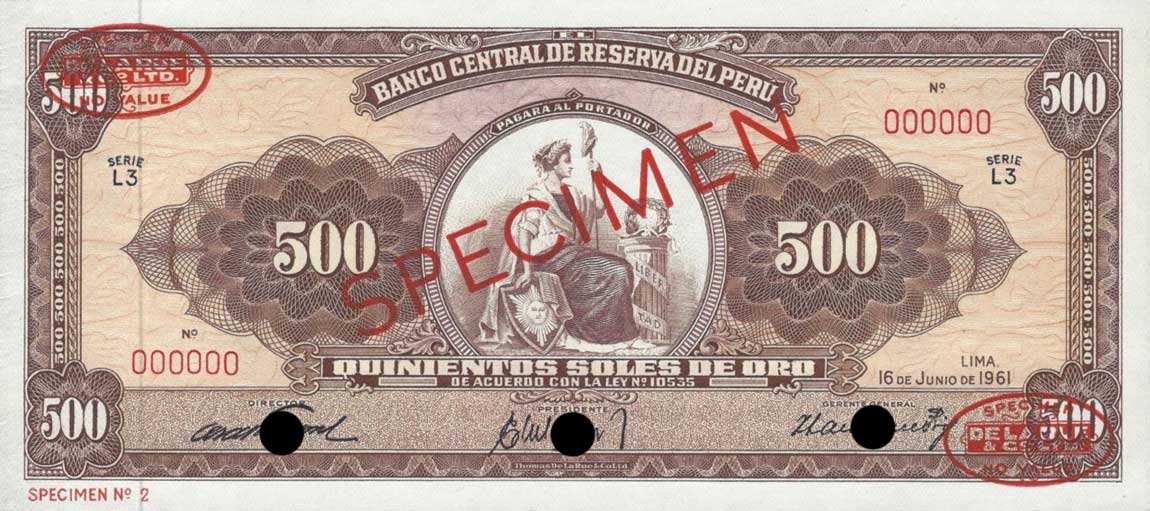 Front of Peru p80s: 500 Soles from 1959