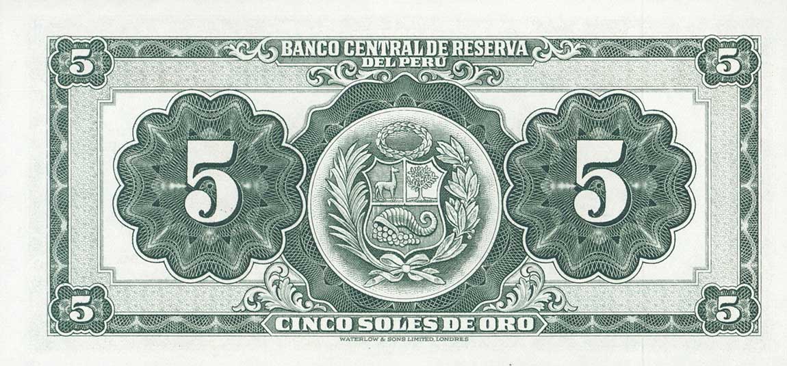Back of Peru p81: 5 Soles from 1958