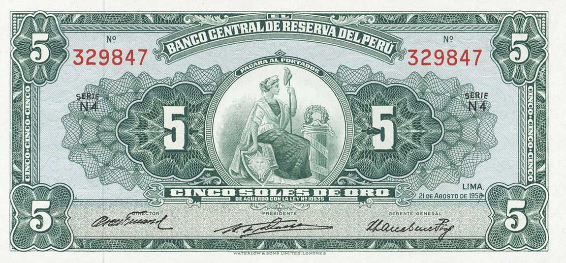 Front of Peru p81: 5 Soles from 1958