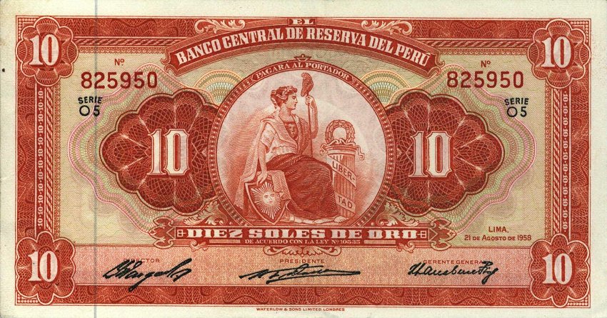 Front of Peru p82: 10 Soles from 1958