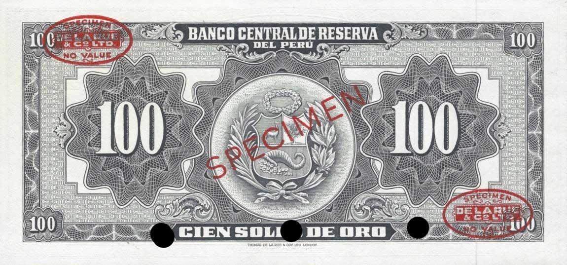 Back of Peru p86s: 100 Soles de Oro from 1964