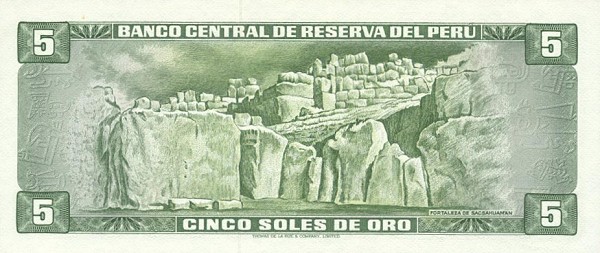 Back of Peru p92a: 5 Soles de Oro from 1968