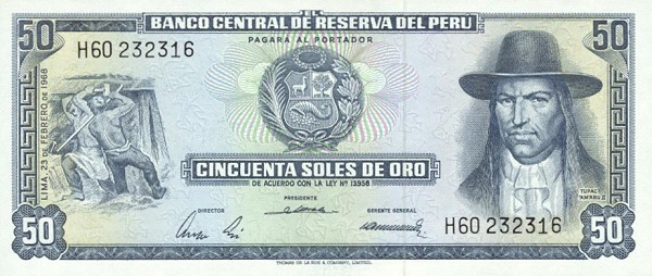 Front of Peru p94a: 50 Soles de Oro from 1968