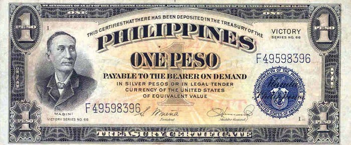 Front of Philippines p117b: 1 Peso from 1949