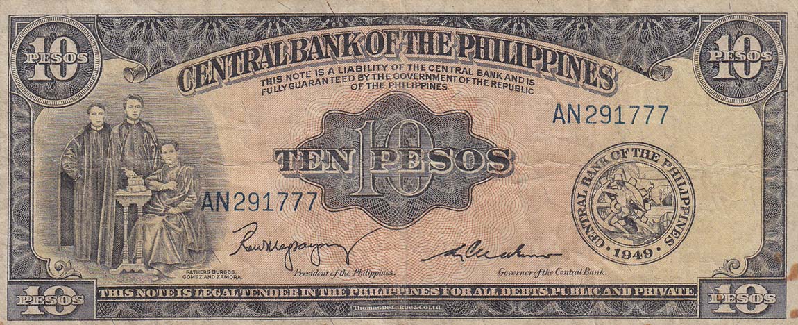 Front of Philippines p136b: 10 Pesos from 1949