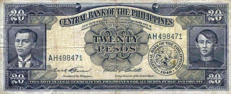 Front of Philippines p137c: 20 Pesos from 1949