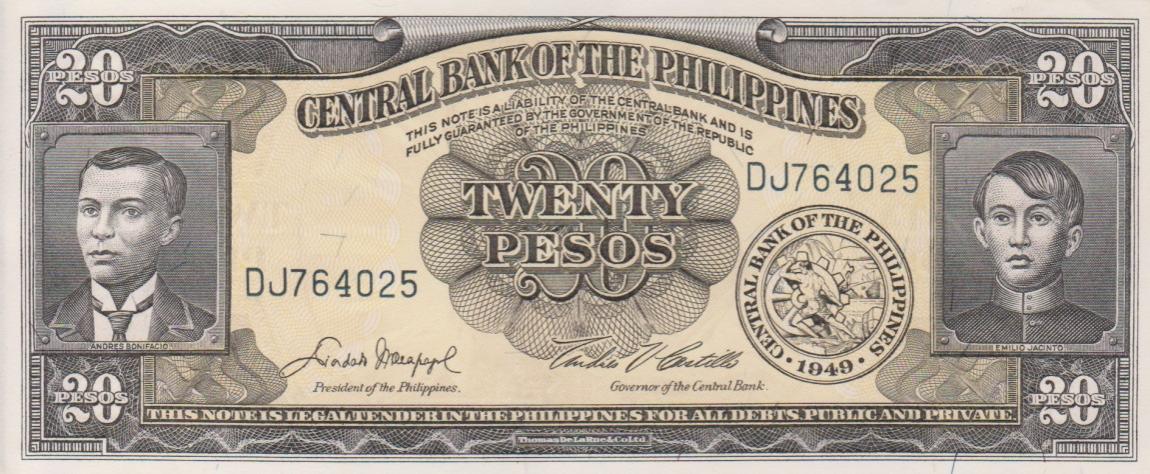 Front of Philippines p137d: 20 Pesos from 1949