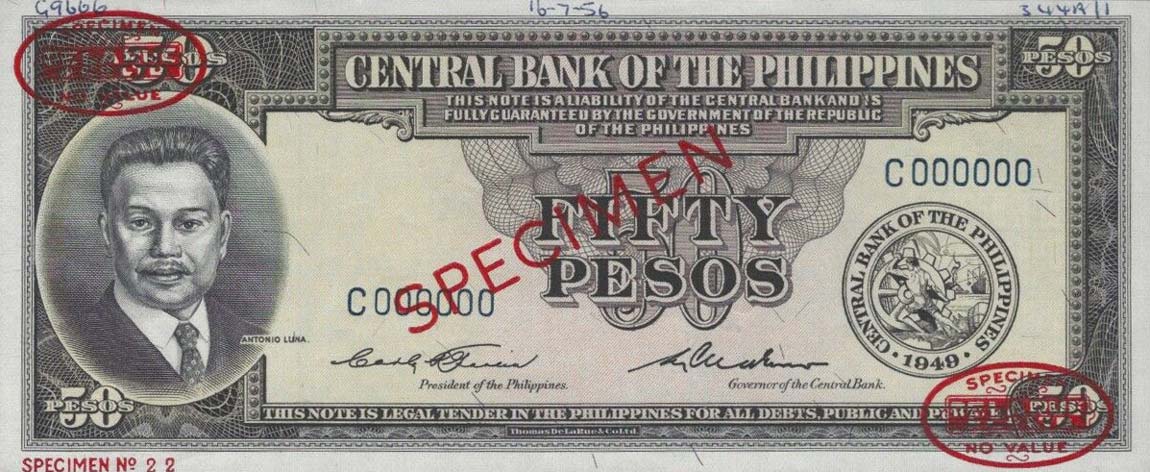 Front of Philippines p138s3: 50 Pesos from 1949