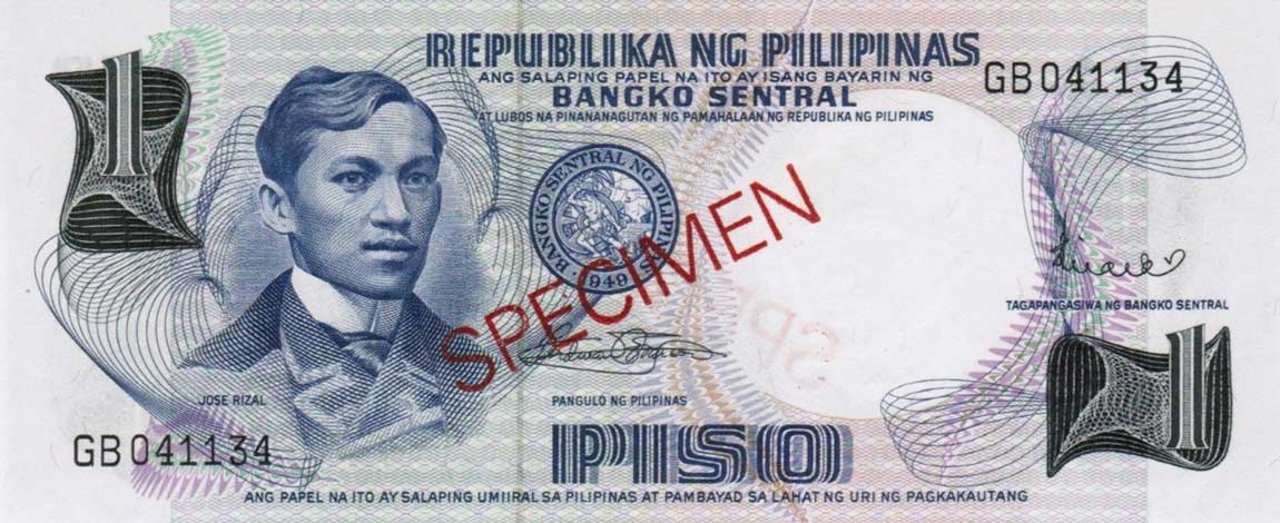 Front of Philippines p142s3: 1 Piso from 1969