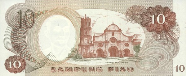 Back of Philippines p144b: 10 Piso from 1969