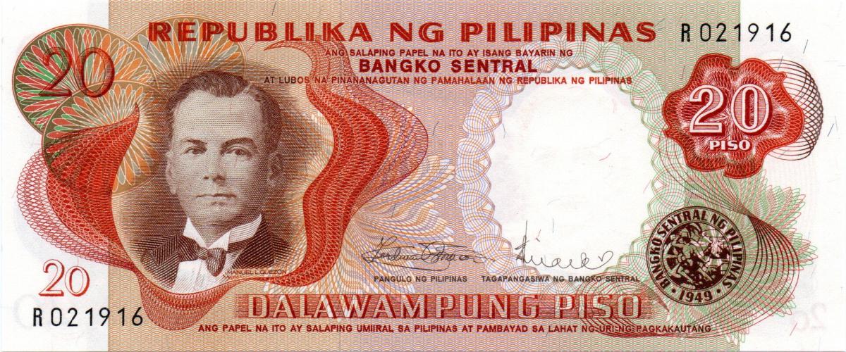 Front of Philippines p145b: 20 Piso from 1969