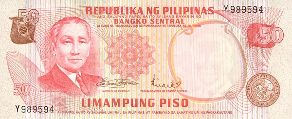 Front of Philippines p151a: 50 Piso from 1970