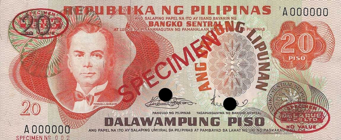 Front of Philippines p155s2: 20 Piso from 1970