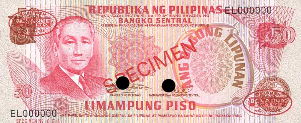 Front of Philippines p156s2: 50 Piso from 1970