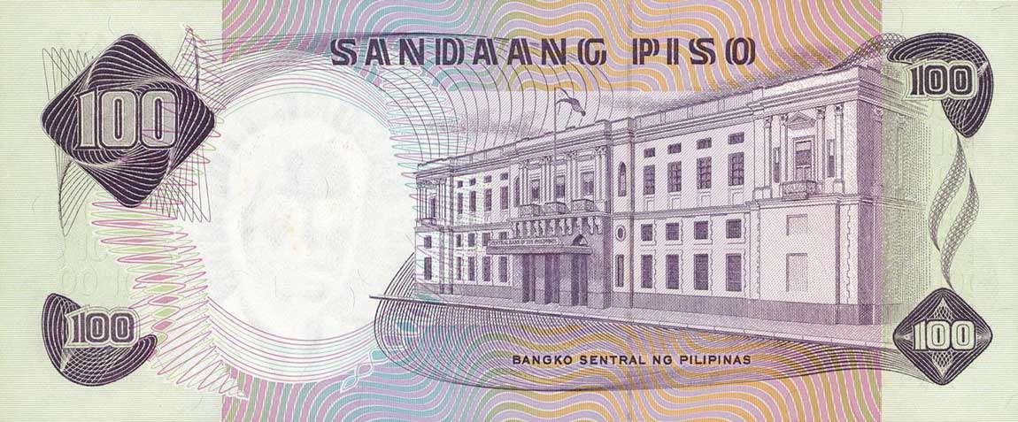 Back of Philippines p157a: 100 Piso from 1970