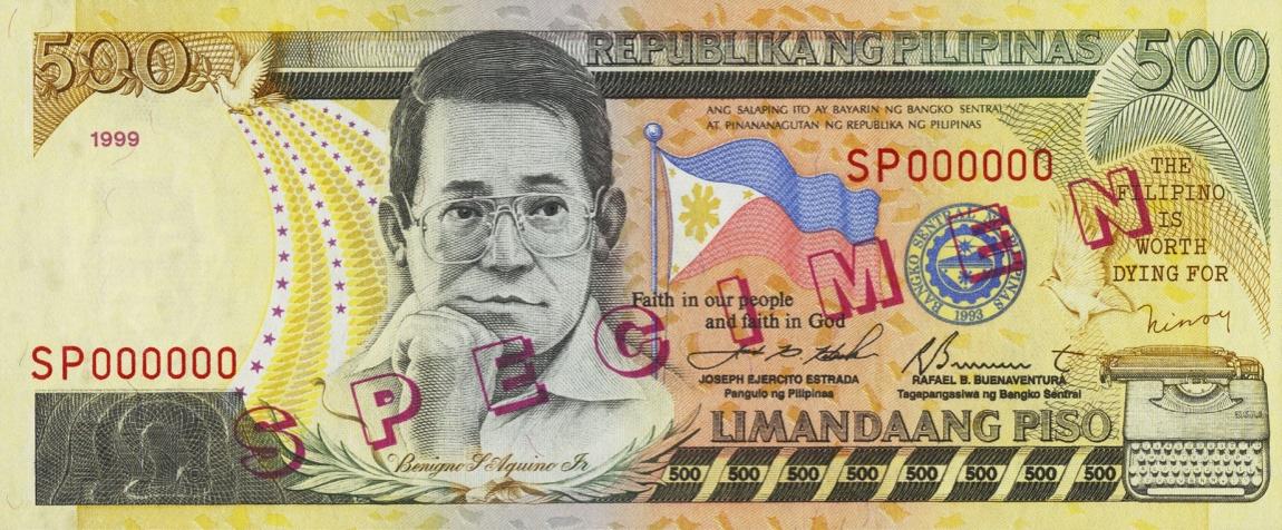 Front of Philippines p185s: 500 Piso from 1998