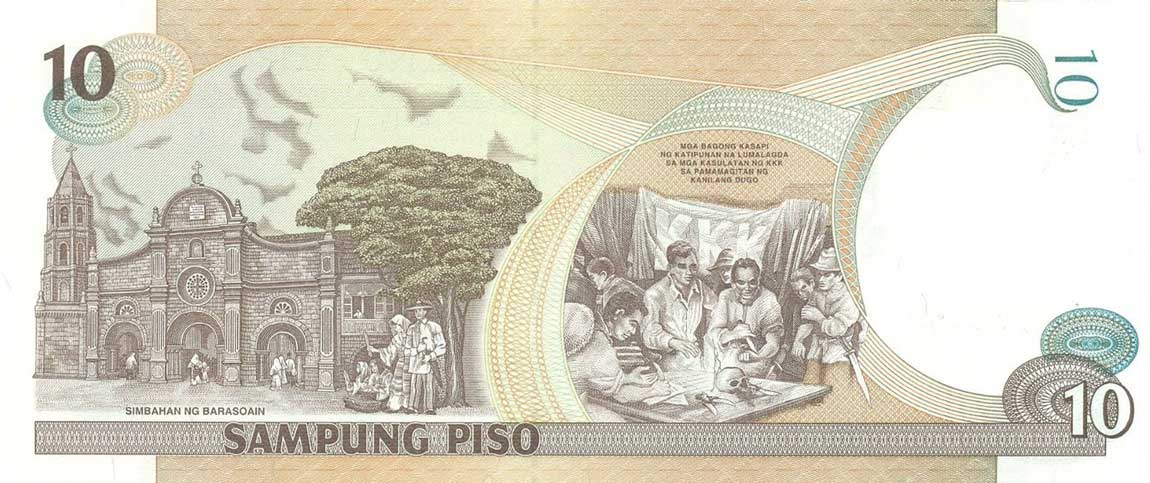 Back of Philippines p187h: 10 Piso from 2001