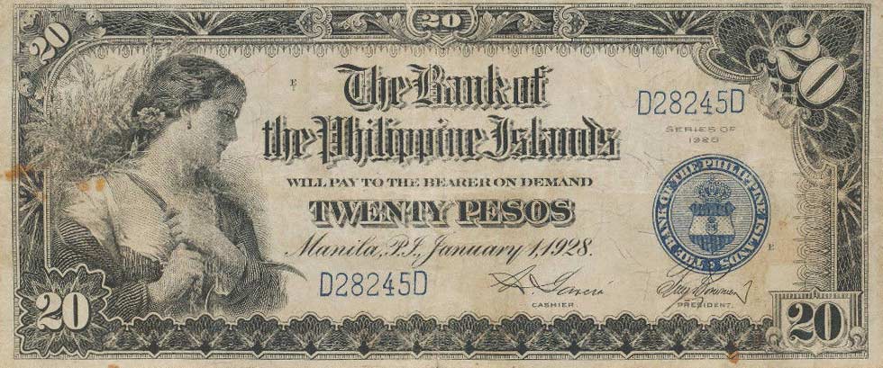 Front of Philippines p18a: 20 Pesos from 1928